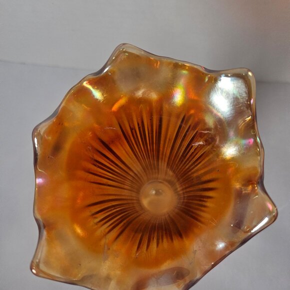 Fenton Fine Ribbed Marigold Carnival Glass Swung Vase 9 Inches Tall - Picture 4 of 9